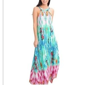 Buddy Love Medium Tie Dye Watercolor Halter Maxi Dress Multicolor